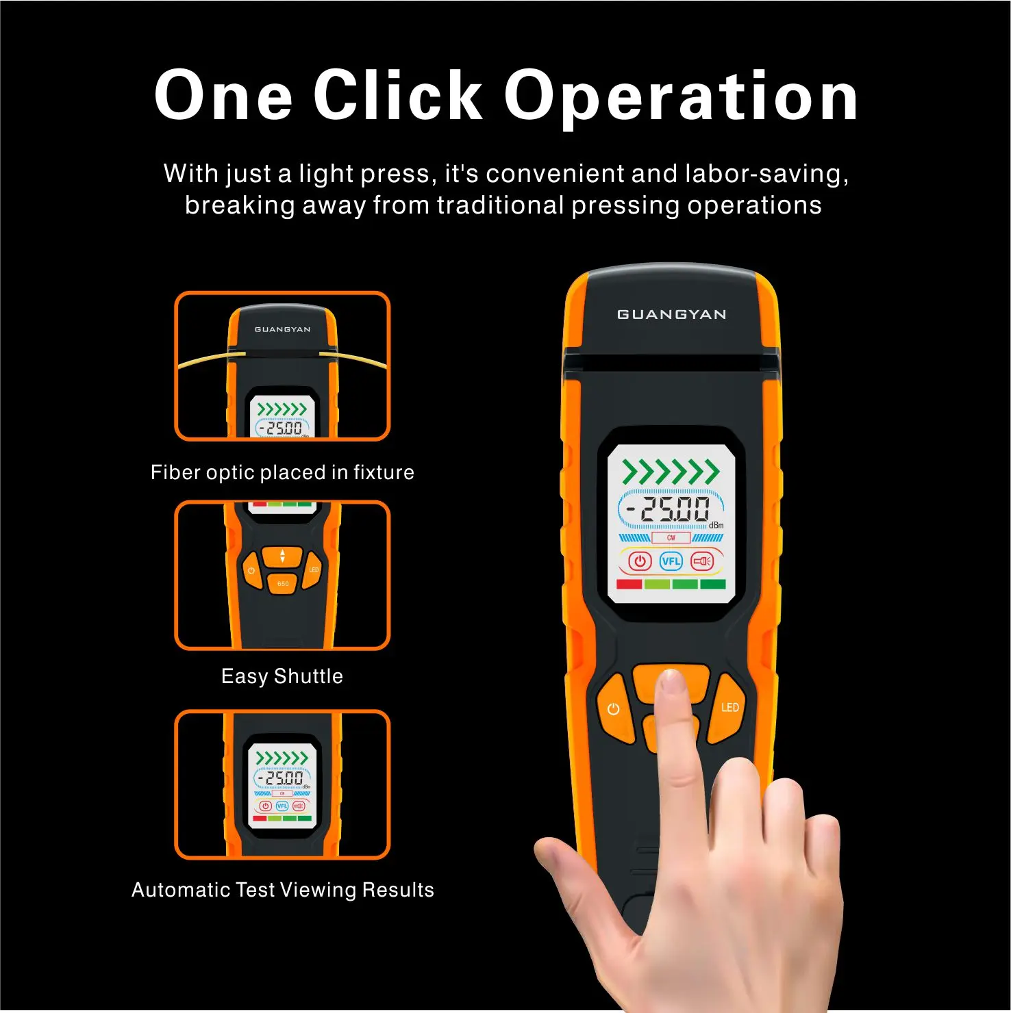 

GUANGYAN S2 One Step Electric Fiber Optic Identifier Live Fiber Optical Detector with Visual Fault Locator in 850-1700nm SM MM