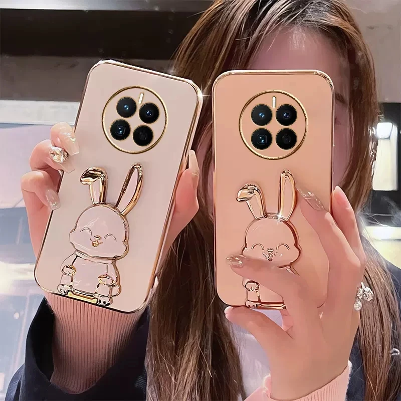 3D Cute Rabbit Trunk Phone Holder Plating Case for Huawei Mate 50 40 30 20 10 Pro Stand Bracket Cover_voghion.com