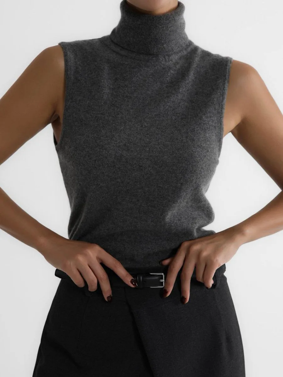 Bornladies Women's New Knit Sleeveless Turtleneck Tank Top Soft Fabric Trendy Slim Fit Solid Color Autumn Winter Fashion Camis