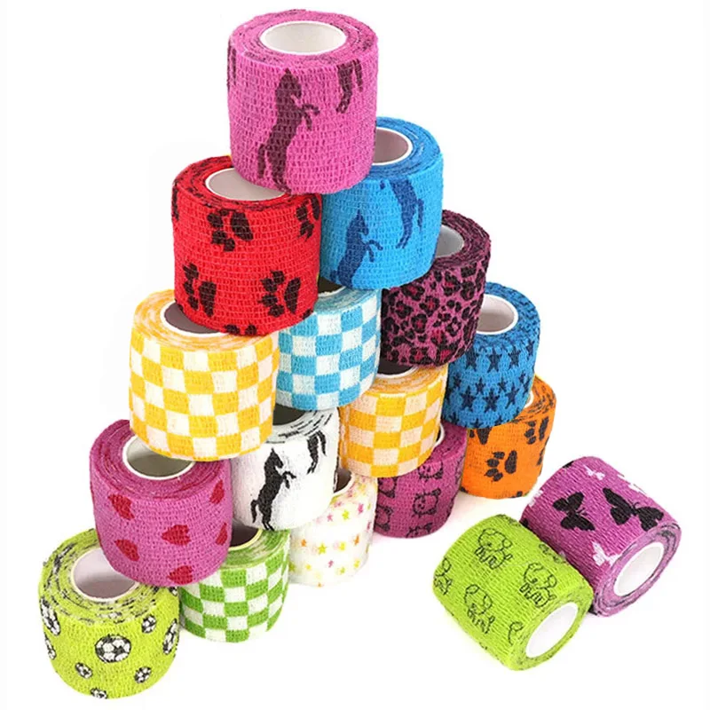 Sports Self Adhesive Wrap Tape Therapy Elastic Bandage Knee Protector 4.8m 1 pcs Colorful Printed Finger Joints Pet Tape