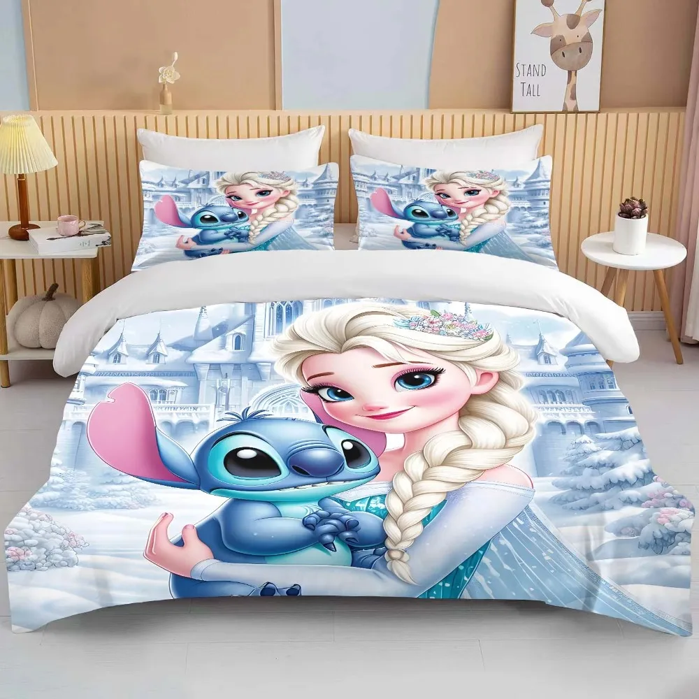 

Disney Princess Stitch Baby Bedding Set Cartoon 3 Pieces King Size Bed Set Pillowcase Adult Bed Cover Bedroom Bed Set Duvet Gift