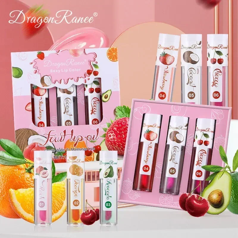 1/3Pcs Fruit Lip Oil Long Lasting Hydrating Lip Gloss Jelly Mirror Liquid Lip Glaze Long Lasting Shiny Lip Tint Makeup Lip Care 3