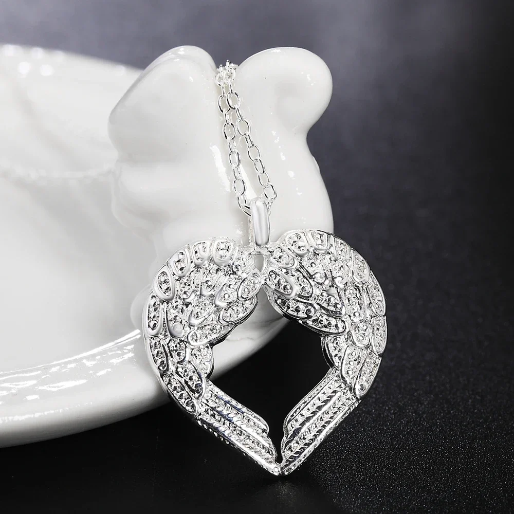 925 sterling Silver Angel wings heart Pendant Necklace for Women luxury fashion party wedding accessories Jewelry Christmas gift pendant necklace,silver necklace,silver pendant,silver necklace charms