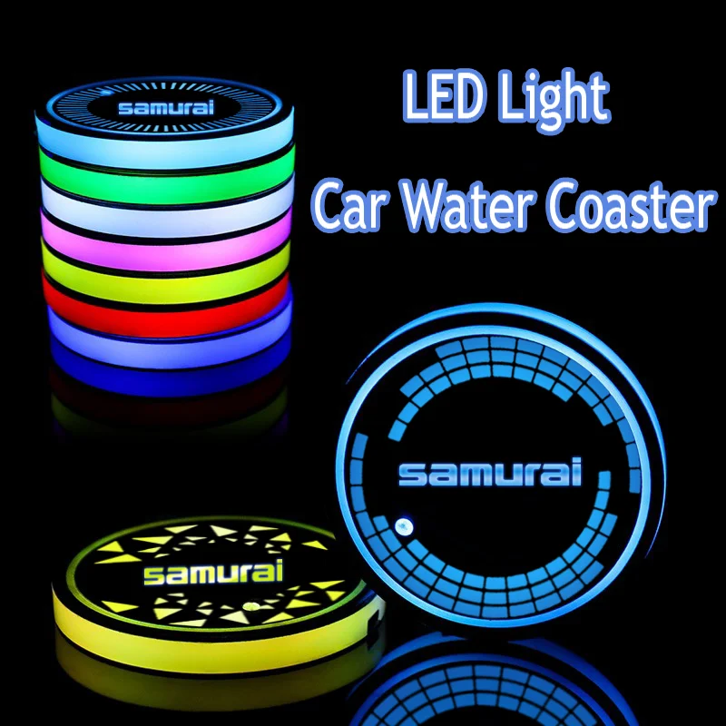 Per Suzuki Samurai Logo Led Light Car Water Cup Holder Bottom Mat Cover Luminous Trim Lamp Ornament Coaster