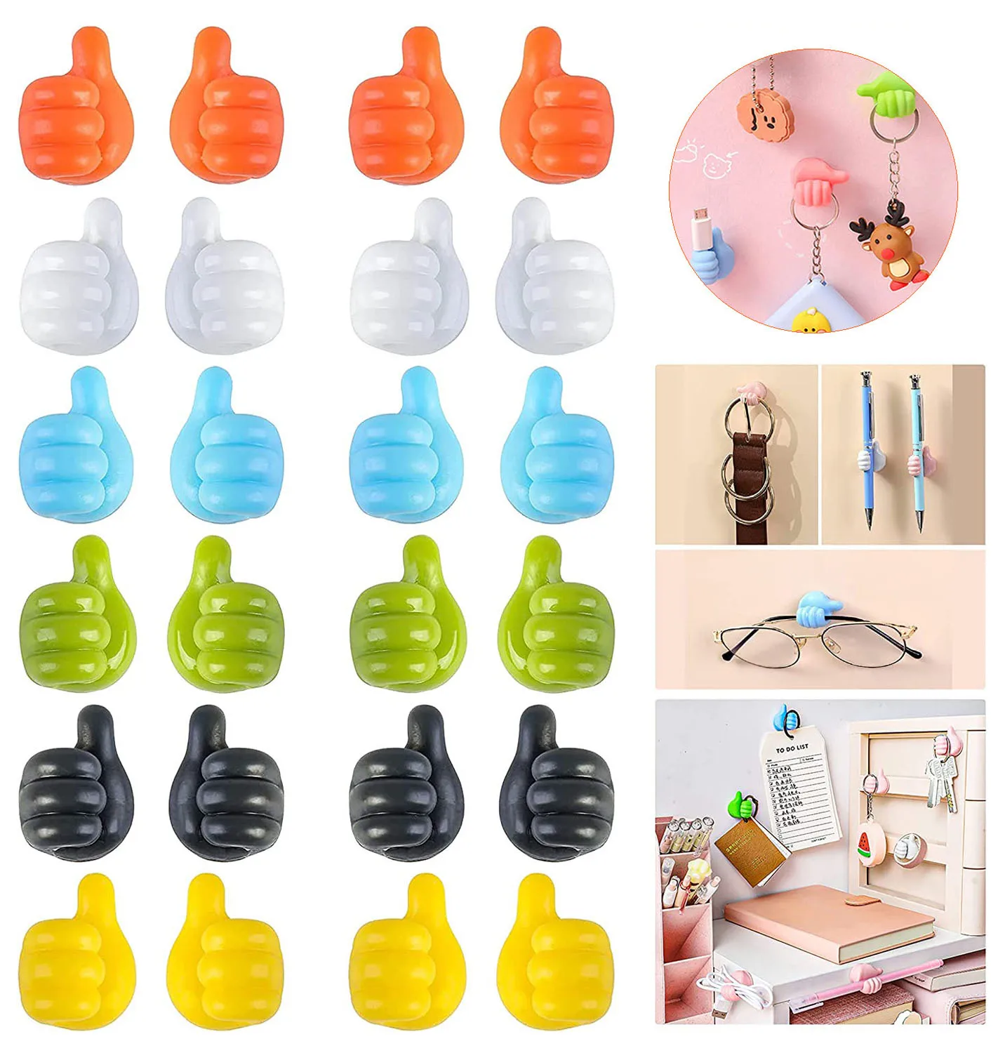 Autoadesivo Silicone Thumb Wall Hook, Cable Management, Wire Organizer