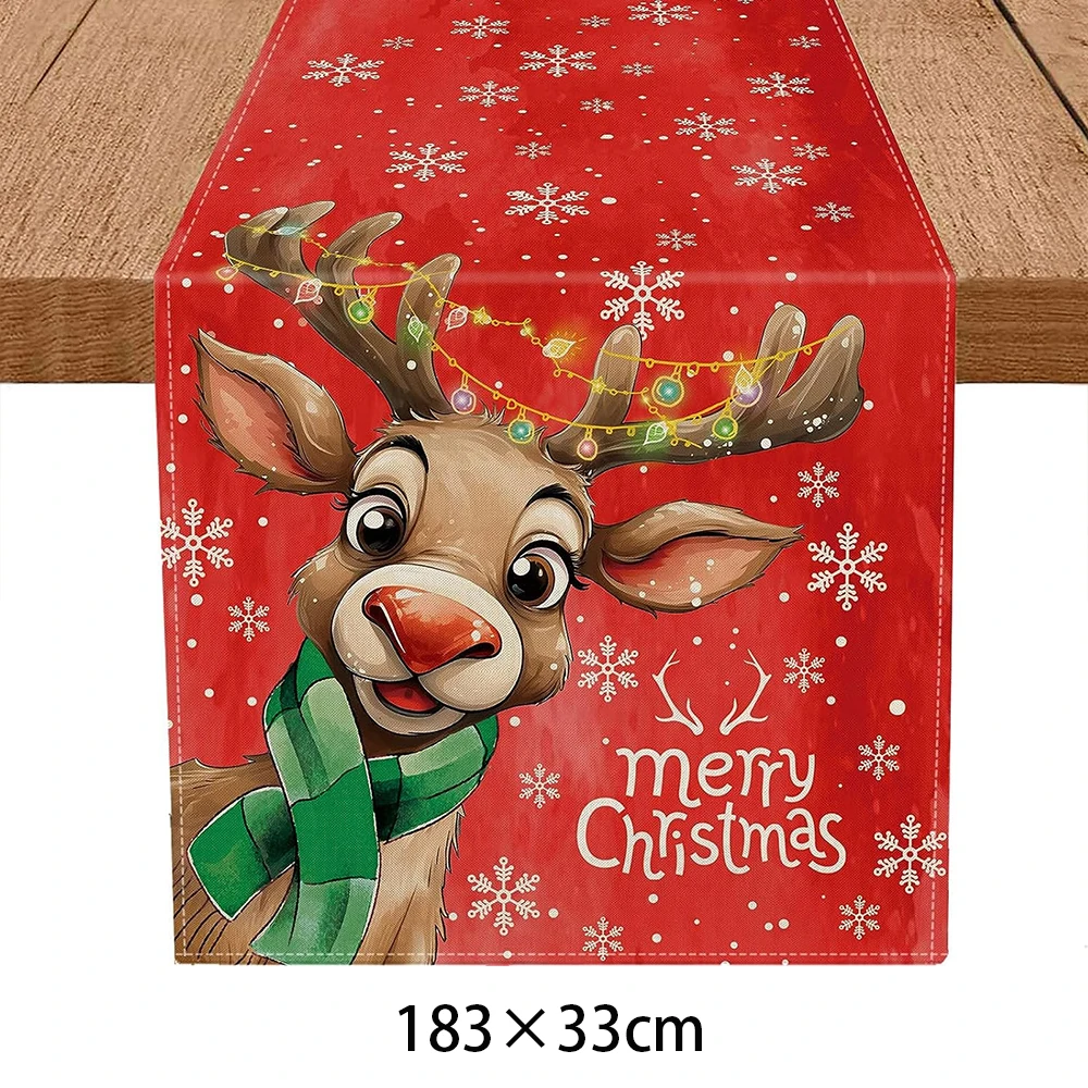 thumbnail image 1 of Camino de mesa navideño, mantel, decoración para mesa de comedor, alce, muñeco de nieve, Papá Noel, camino de mesa estampado, suministros de decoración navideña 2025, 1 of 5