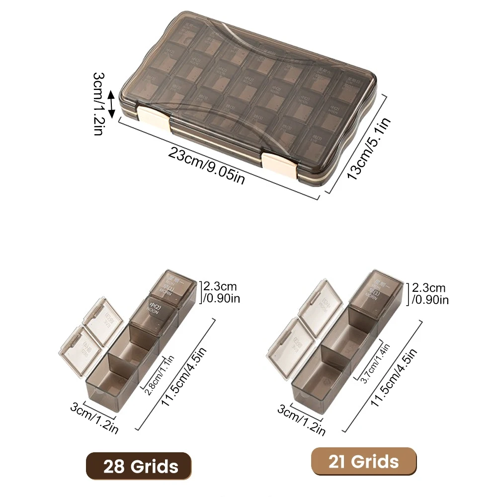Enhanced Travel Pill Organizer - Weekly 3/4 Daily, Large Capacity with 21/28 Compartments