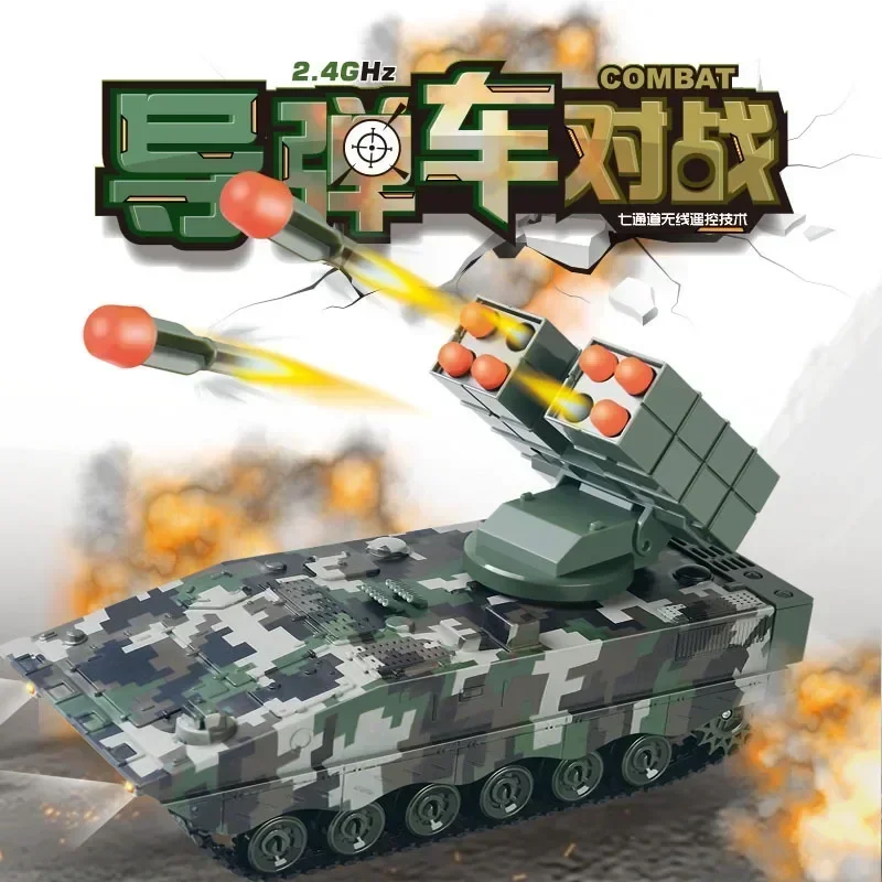 RC 미사일 차량, 군사 전쟁 전투 탱크 리모컨 장난감 자동차, 사격 총알 모델, 전자 음향 광학 장난감, 2.4g