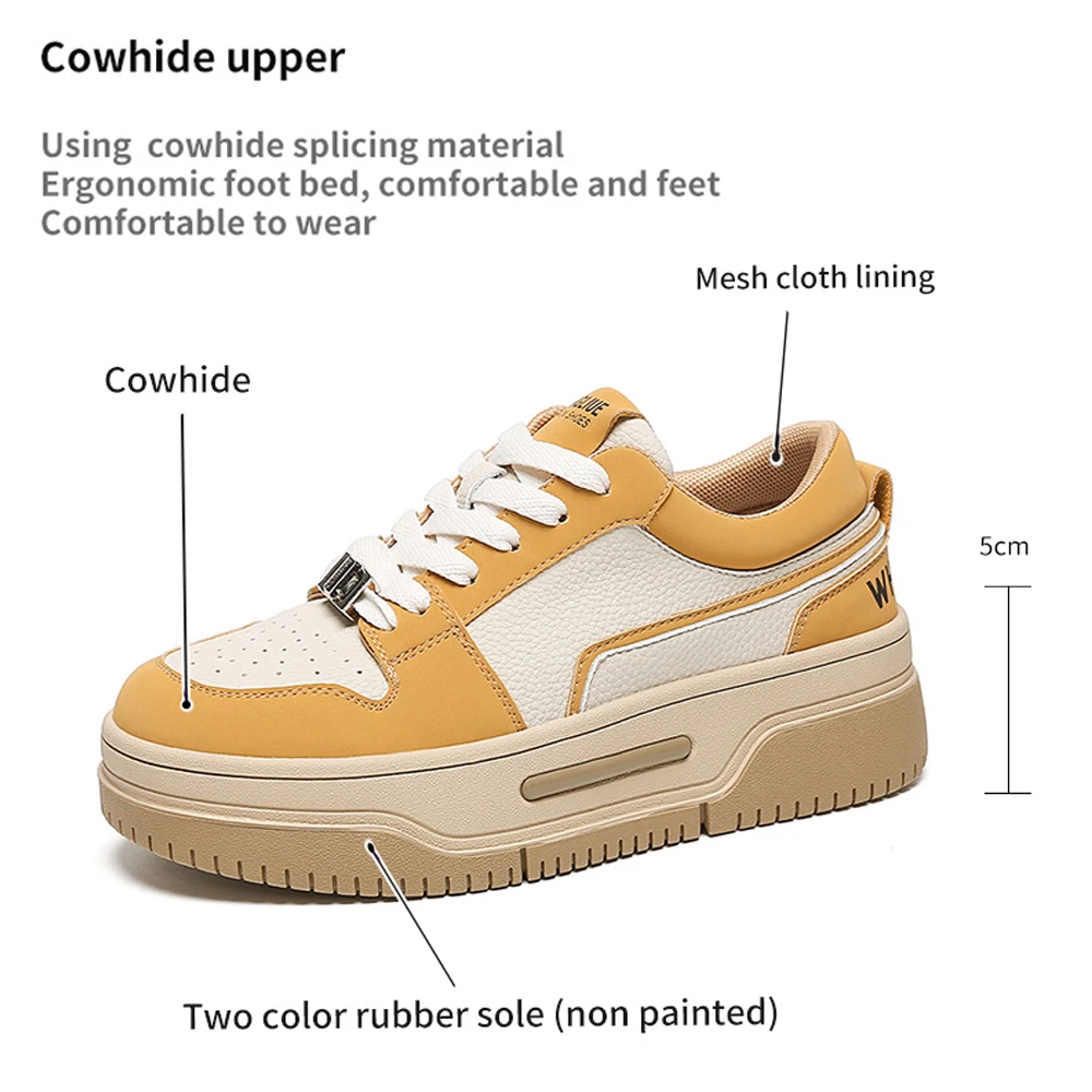 Somiliss Women Causal Sneakers Genuine Leather Patchwork Round Toe Cross Tied Design Platform Sole Ladies Spring Chunky Shoes