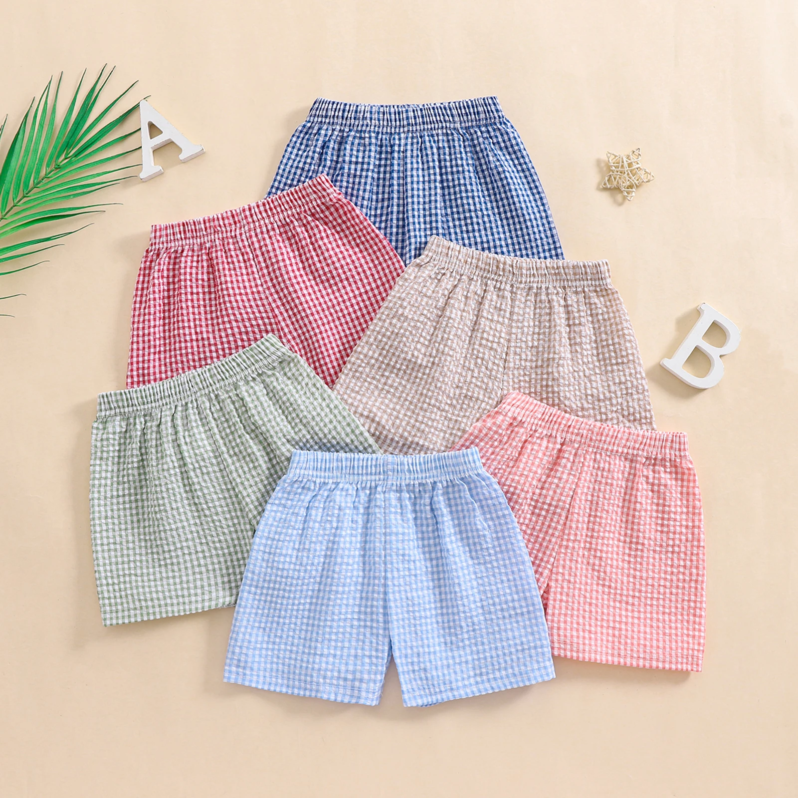 FOCUSNORM 0-4Y Little Kids Girls Boys Summer Shorts 5 Colors Plaid Print Casual Elastic Short Pants for Newborn