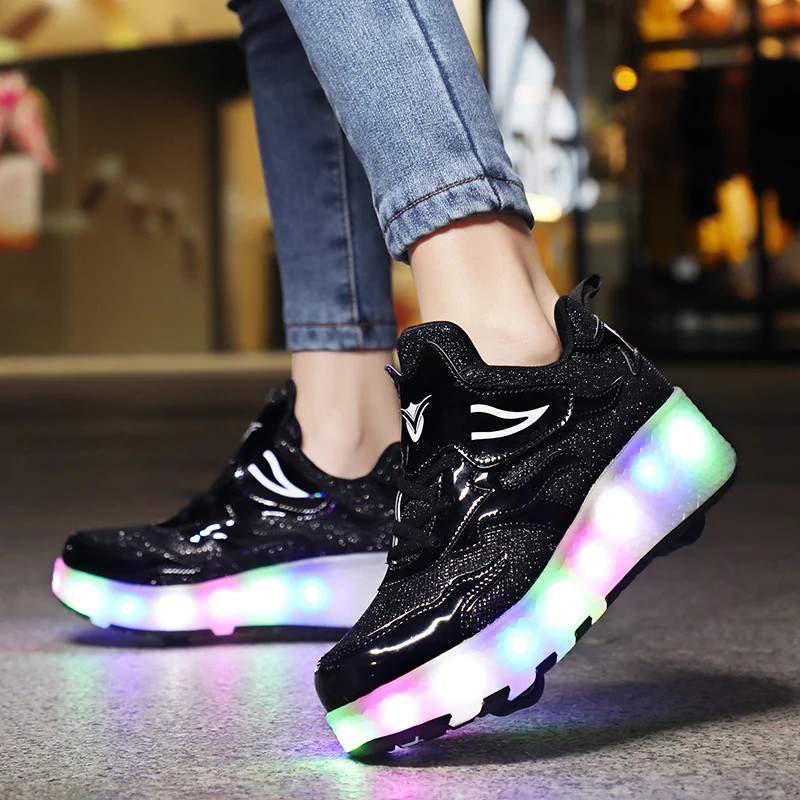 luminosas con o ruedas para niños, deportivas de patinaje con luces Led de dorado y rosa, para niños y niñas, con carga USB - AliExpress