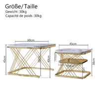 Rosahqnda – ensemble de 2 tables basses, table de canapé, table d'appoint, structure en fer, aspect marbre, pour salon, balcon, bureau, noir et or 3