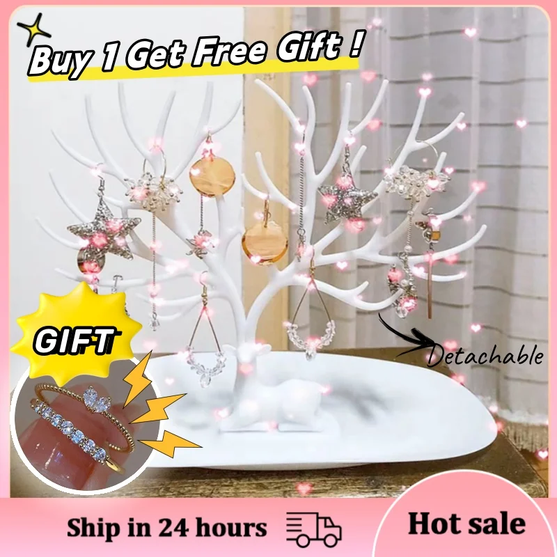 

Jewelry Display Stand Tray Tree Storage Racks Deer Earrings Necklaces Rings Jewelry Boxes Case Desktop Home Storage Organization