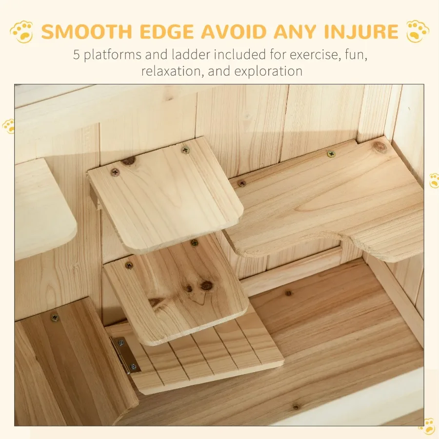 3-Tier Wooden Small Animal Cage with Openable Top Front Door Storage Shelf for Hamsters Mice Rats