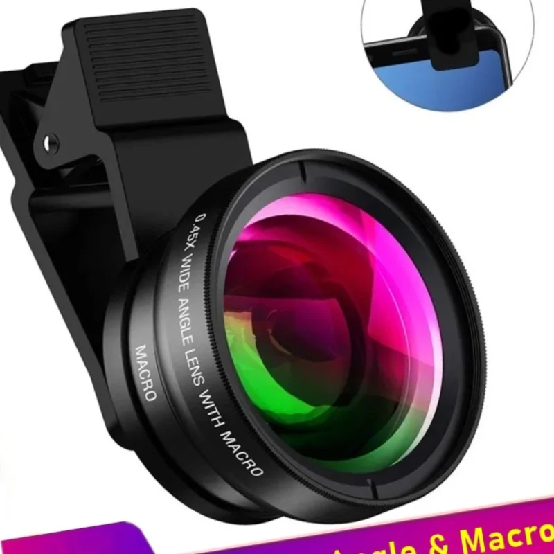 2 IN 1 렌즈 유니버셜 클립 37mm 휴대전화 렌즈 프로페셔녈 0.45x 49uv 슈..