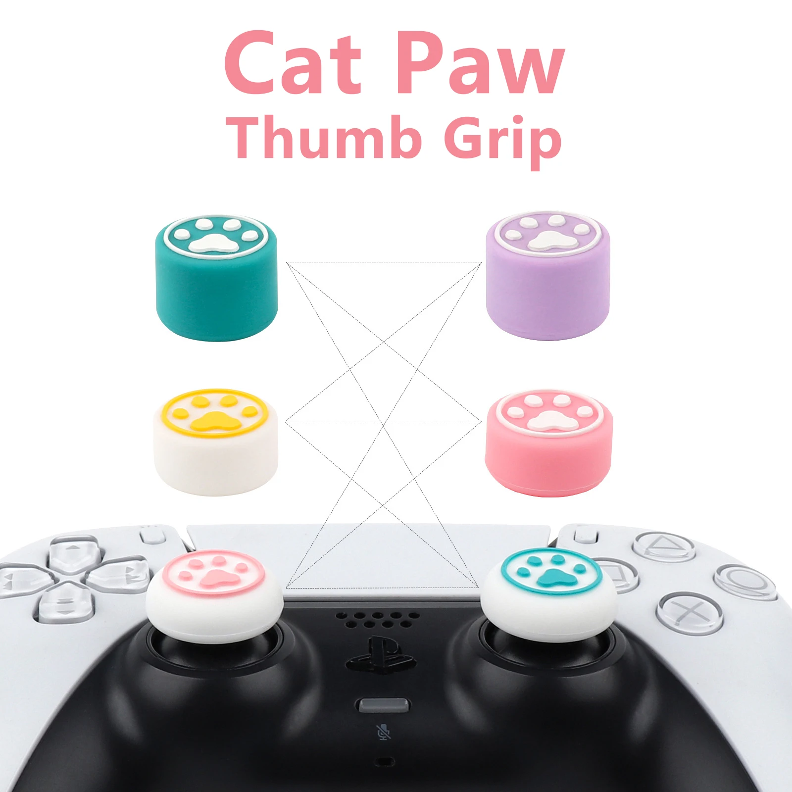 Cute Kawaii Pink Cat Paw Thumb Grip Thumbsticks Grips Per Playstation Ps5 Ps4 Dualsenese O Switch Pro Controller
