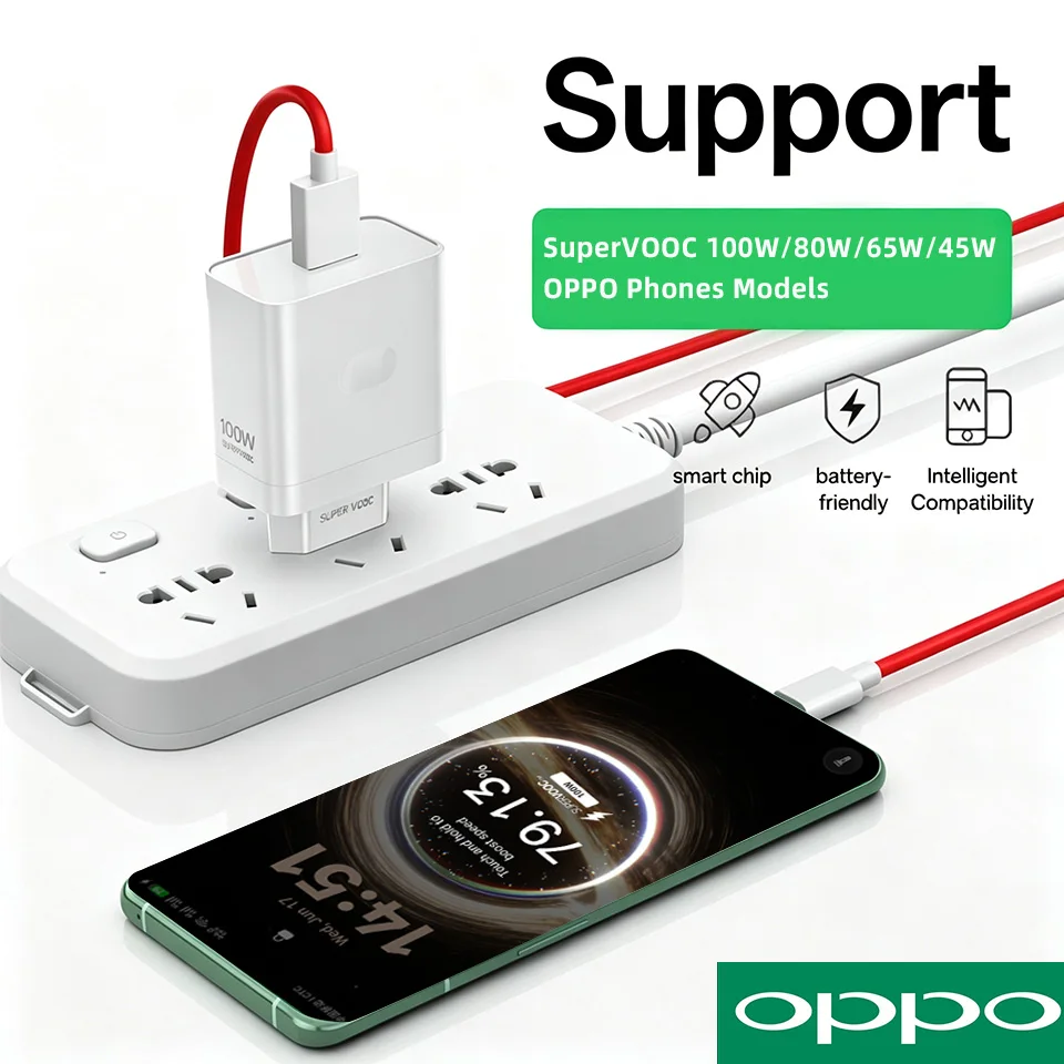 High-Power OPPO USB Charger with Supervooc Fast Charge Cable