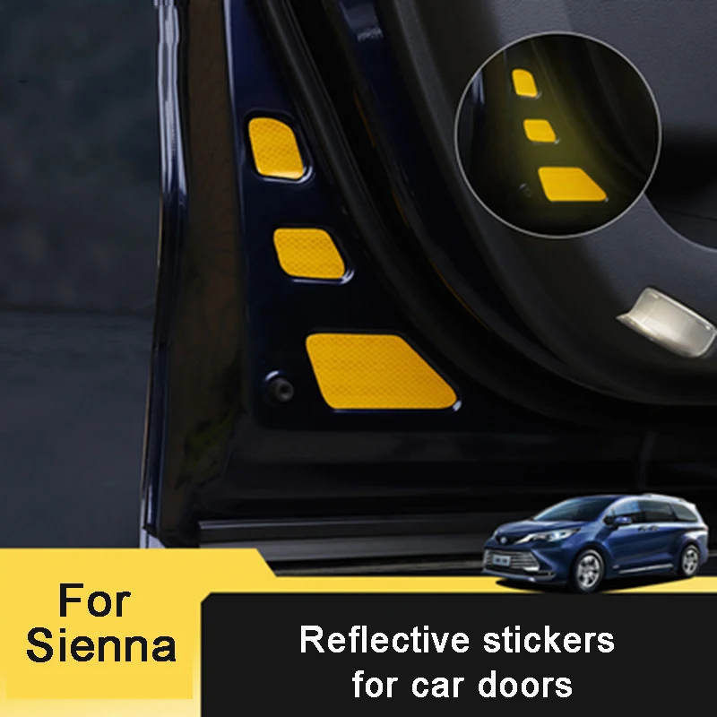

For Toyota Sienna 2021 2022 Door Reflective Sticker 6 PCS Set Door Safety Warning Label Decorative Sticker Accessories