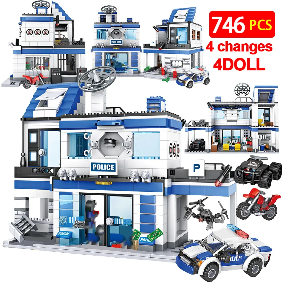 746PCS City Series Police Station SWAT Corps Team Military Army Helicopter Cars Building Blocks Bricks Toys for Boys Children | Игрушки и