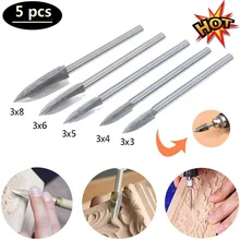 

5PCS/Set Wood Carving Drill Bit HSS Engraving Drill Bit Set Solid Carbide Steel Root Milling Grinder Burr Precise Carve Woodwork