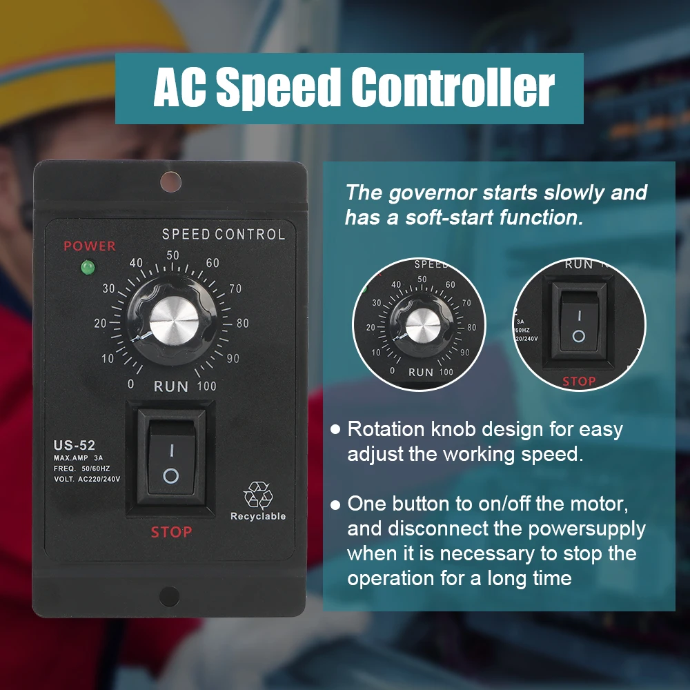 AC 모터 속도 컨트롤러, 400W AC 220V 속도 핀포인트 레귤레이터, 정방향 역방향 50Hz, 60Hz 모터 거버너 제어 유닛