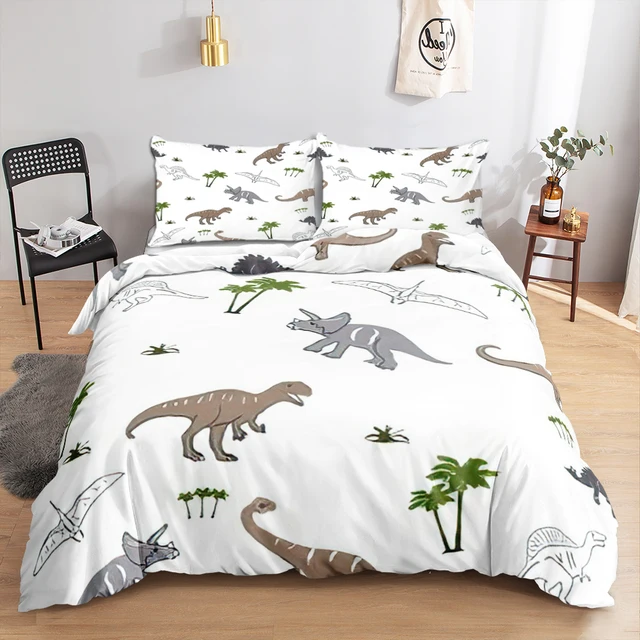 Erosebridal Jogo de cama de dinossauro de desenho animado Queen, lençóis de  dinossauro para meninos pequenos, conjunto de cama de dinossauro antigo,  conjunto de cama animal da selva com 2 fronhas decoração