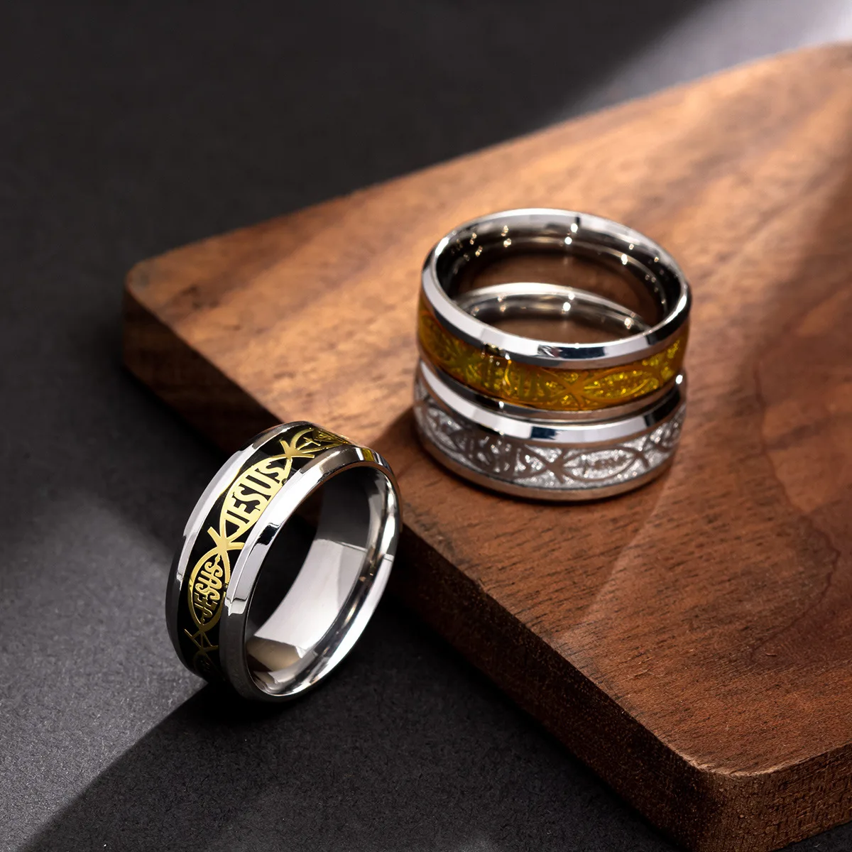 Jesus Letter 316 L Stainless Steel Ring for Religious Christian Men Women Gift Jewelry Serenity Male Bible Cross