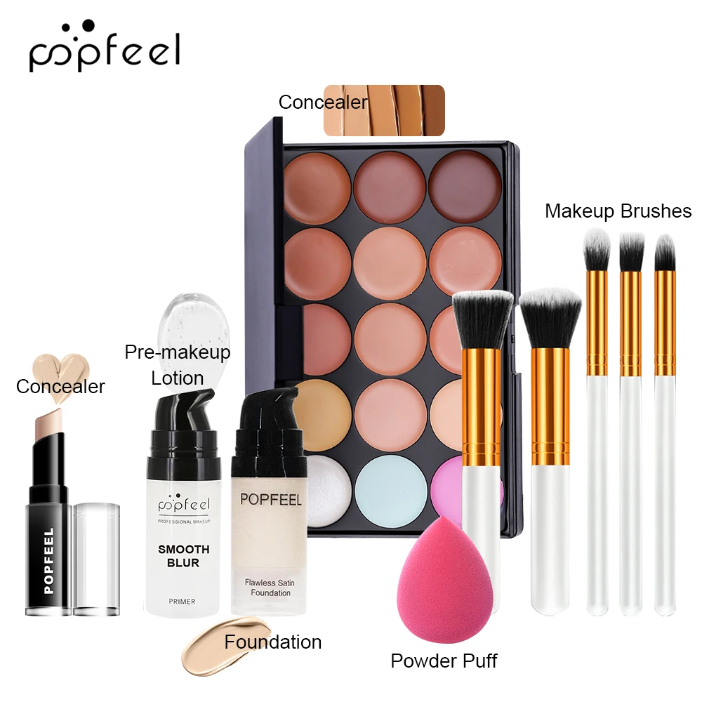 POPFEEL Face Makeup Kit, Waterproof and Sweatproof, Includes Concealer, Primer, Loose Powder, Blush, and More, Ideal for Beginne - 6