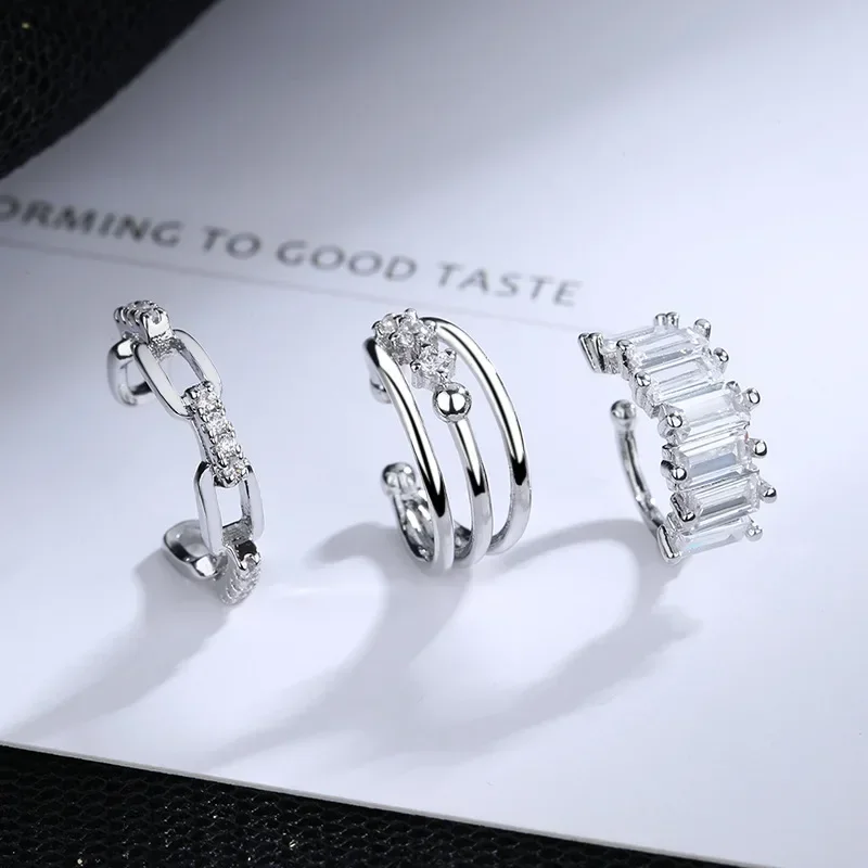 1-piece Multilayer Line Zircon Clip On Earrings ear clip earrings clip earrings ear clip ear accessories For Women Geometric Silver Color Ear Cuff Without Piercing Jewelry