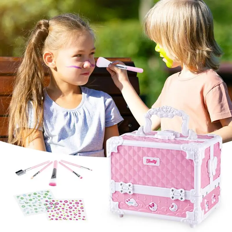 

Simulation Girl Pretend Princess Makeup Supplies Water-Soluble Washable Cute Makeup Tools With Storage Box for children