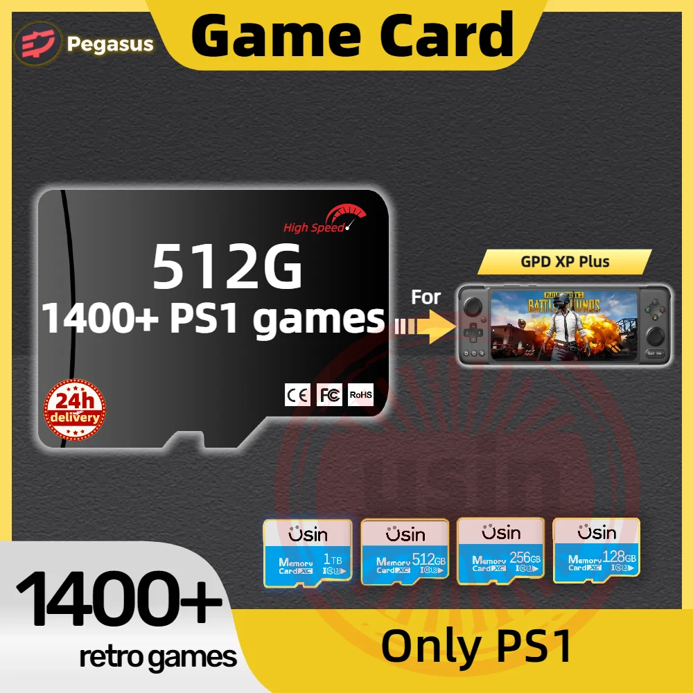 Scheda Di Gioco Per Gpd Xp Plus Memory Tf Console Di Gioco Pre-Installa Retro Ps1 Game Sd Scheda Ad Alta Velocità Pegasus 1Tb 512G