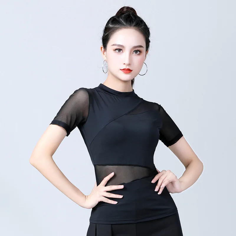 

Adult Women Sexy Modern Dance Costumes Female Latin Dancing Top Stage Competition Practice Clothes Ballroom Grenadine Blouse