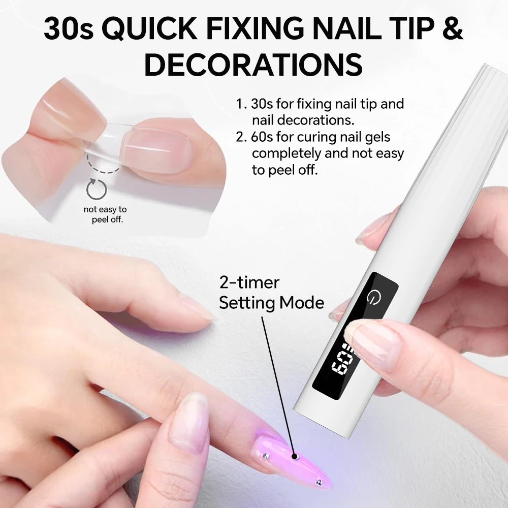 Portable UV Nail Light Handheld Nail Lamp with Timer, Adjustable Stand and LED Indicator, Rechargeable Nail Dryer for Nails Art