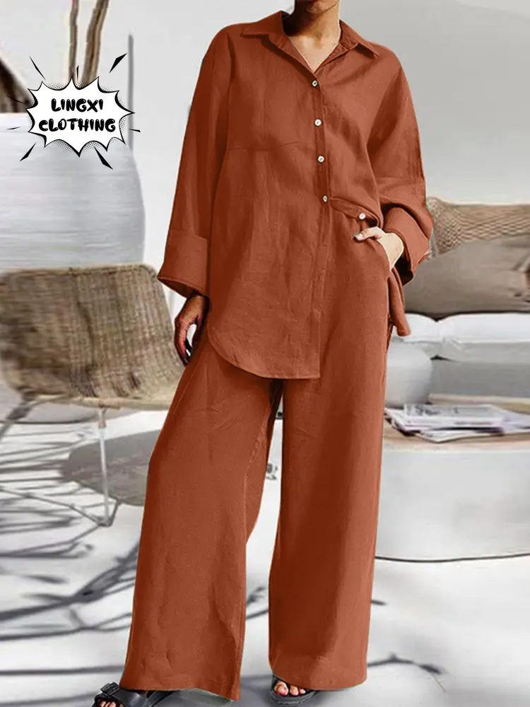 2023 Summer New Fashion Pants Set Large Size 9/4 Sleeve Cotton Linen Shirt Loose Sport Linen High Waist Pants Two Piece Set ferplast шлейка ferplast sport dog p large синяя