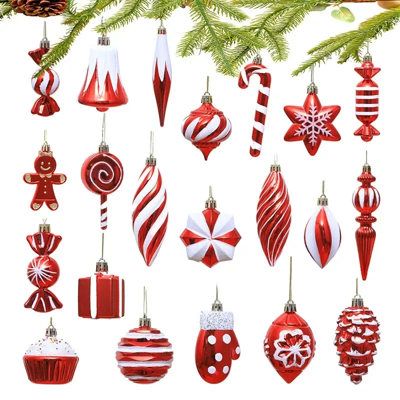 12-4PCS Christmas Candy Cane Red Ball Ornaments Xmas Tree Hanging Pendants Navidad New Year Home Decorations 2025 Natal Gift