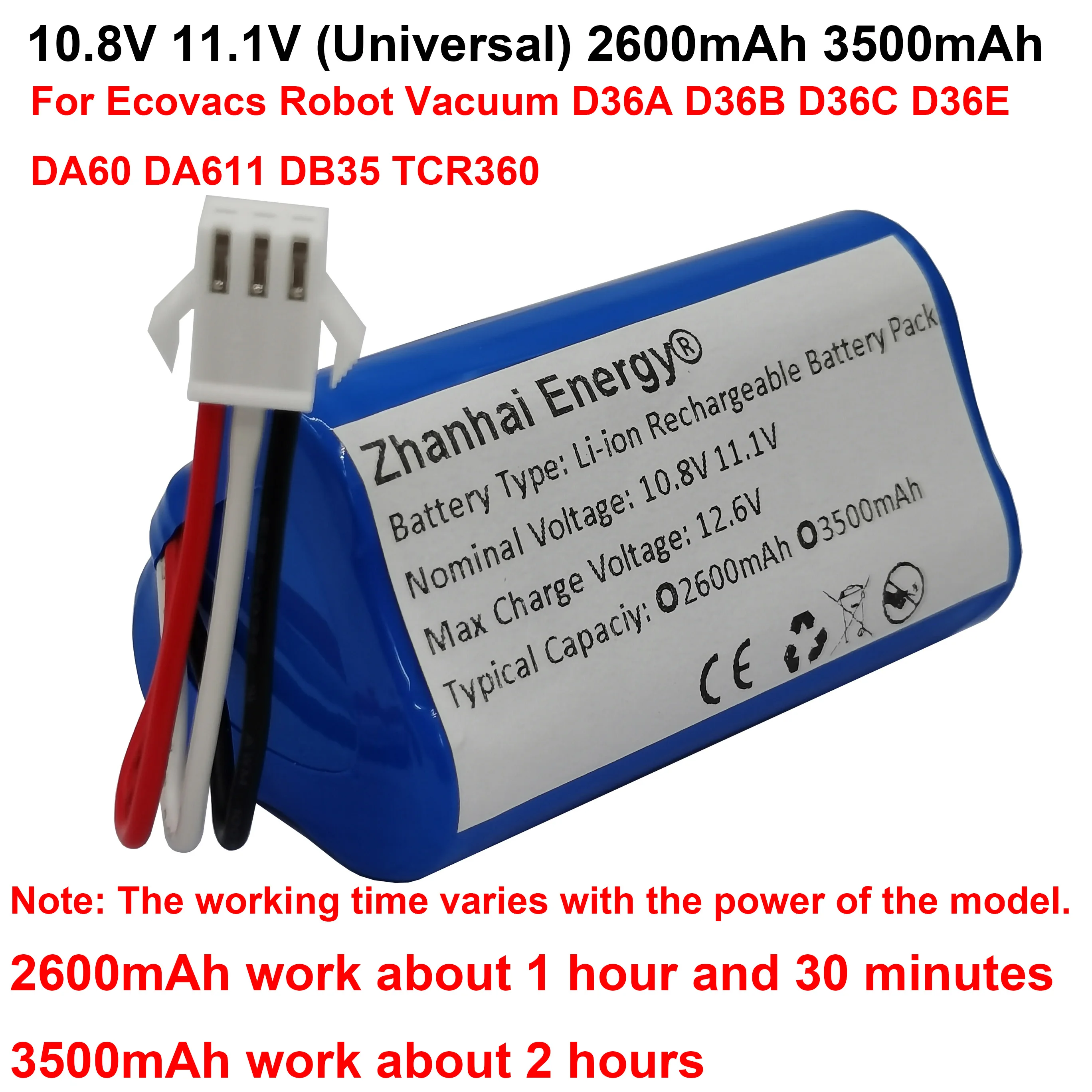 SPANN Batterie De Rechange Pour Ecovacs D36A, D36B, D36C, D36E, DA60, DA611, DB35, Deebot Slim 1, Deebot Slim 10, Deebot Slim 2, TCR360, Numéro De Pièce : DA60-Darfon, ZJ1450 10,8 V