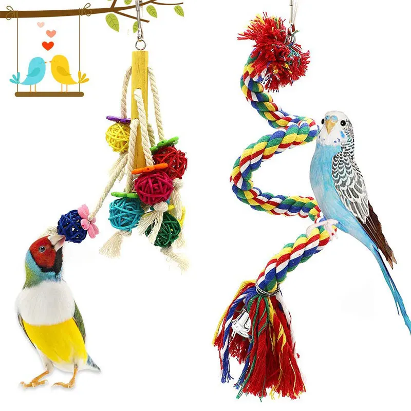 Bird Toy Combination Set Swing Cotton Rope Standing Stick Biting Bird Supplies Colored Parrot Toy 5