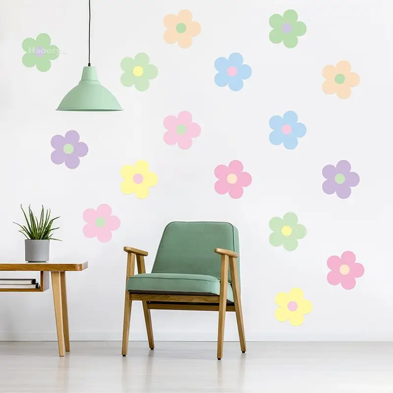 16Pcs Pastel Flowers Aesthetics Wall Decal for Kids Girls Bedroom