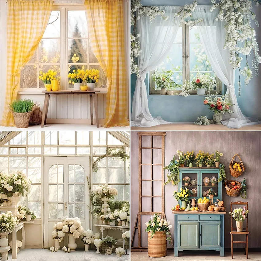 

Mehofond Photography Background Spring Room Floral Garden Window Kids Adult Birthday Party Portrait Decor Backdrop Photo Studio