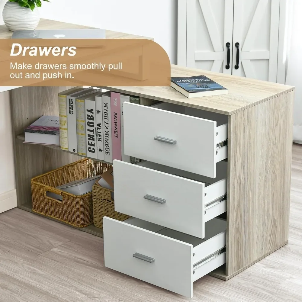 Desk with Drawers, 55 Inch L Shaped Computer Desk with Storage Shelves, Corner Desk with Removable Monitor Stand, Study 6