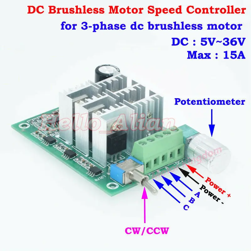 Brushless Motor Pump Speed Controller Driver Reversible Switch DC 5V 12V 24V 15A 
