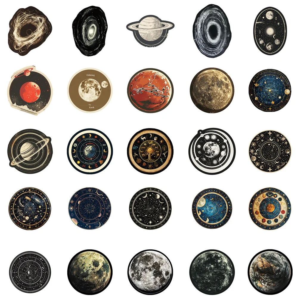 50pcs Galaxy Space Stickers For Phone Case Guitar Laptop Suitcase Ipad DIY Craft Supplies Cute Sticker Vintage