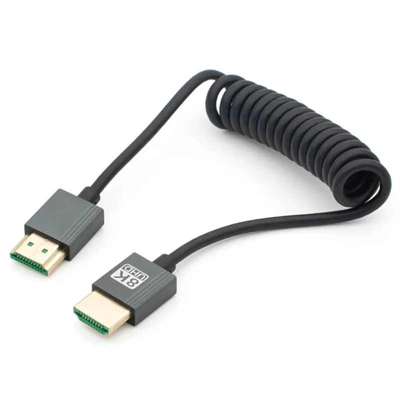 1M 휴대용 8K UHD 코일 케이블 미니/마이크로 HDMI 호환 스트레치 스프링 코드 PC 노트북 태블릿 카메라 DV 모니터 HDTV