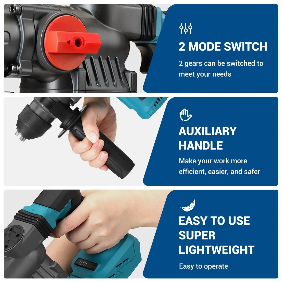 Drillpro 26MM Brushless Electric Hammer Drill Multifunctional Rotary Cordless Rechargeable Power Tools For  18V Battery 3