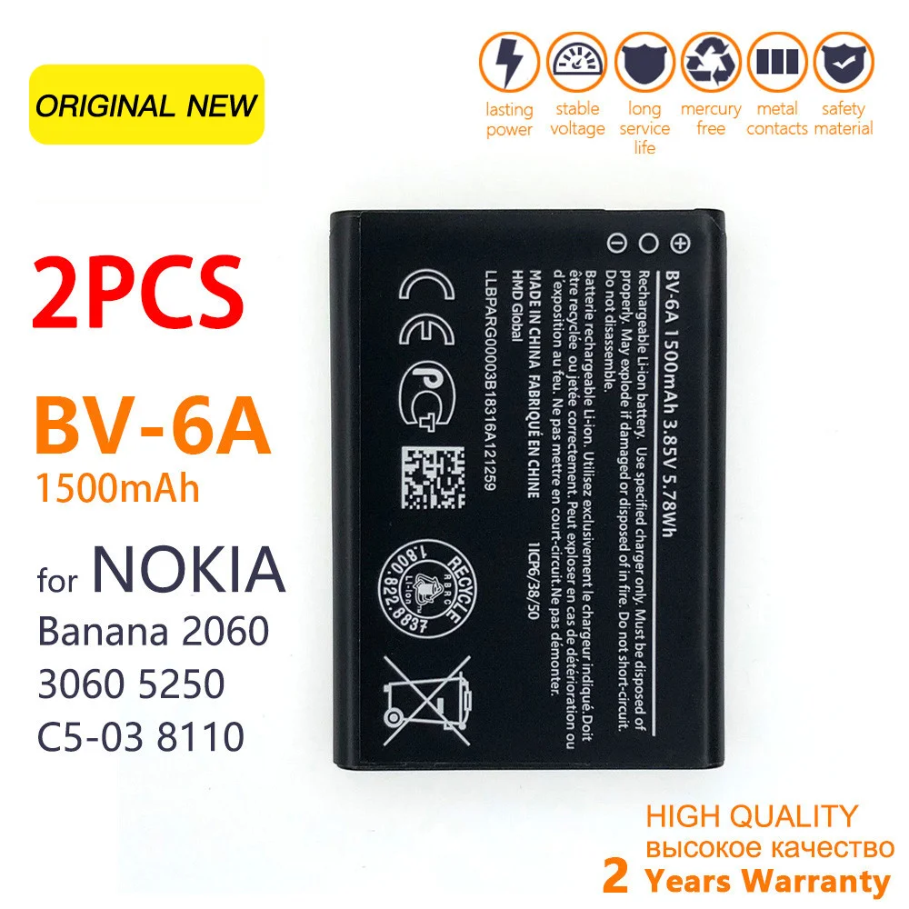 

Genuine Recharge BV 6A BV6A BV-6A Battery 1500mAh for Nokia Banana 2060 3060 5250 C5-03 8110 4G Replacement Mobile Phone Bateria