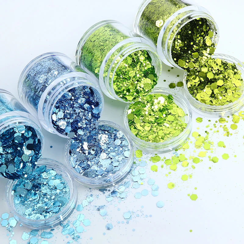 10ML Chunky Glitter Powder Nail Art Decorations Sparkly Gold Silver Mixed Hexagons Sequins Summer Nails Art Accessories DIY Tips