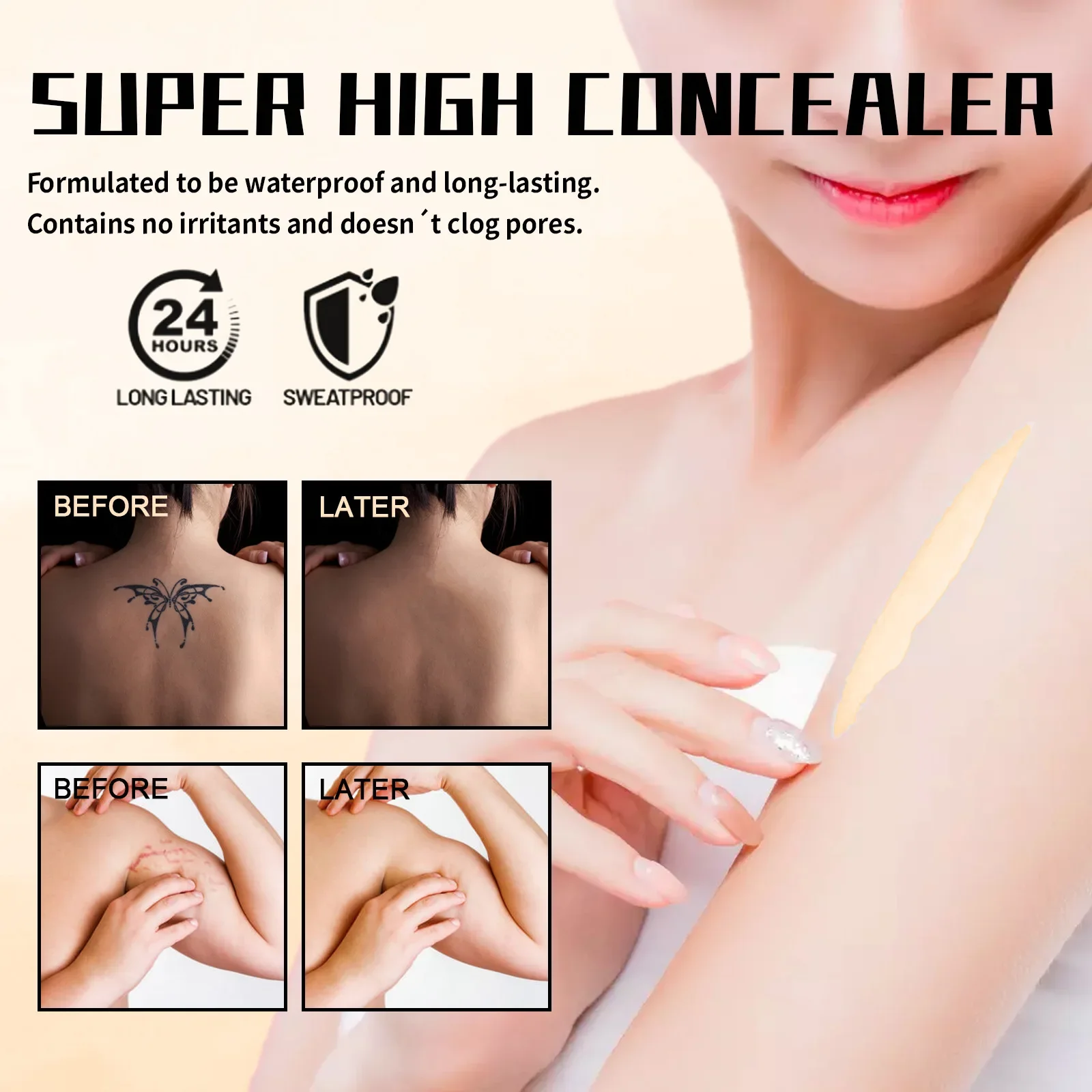 Body Concealer Cream Waterproof Full Coverage Professional Tattoos Covering Birthmarks Stretch Makeup Beauty Glides on Smoothly