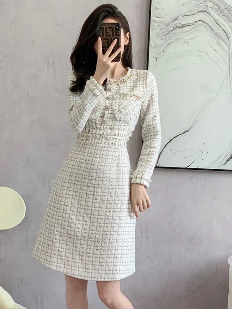 High Quality Small Fragrance Wind Vintage Tweed Dresses For Women