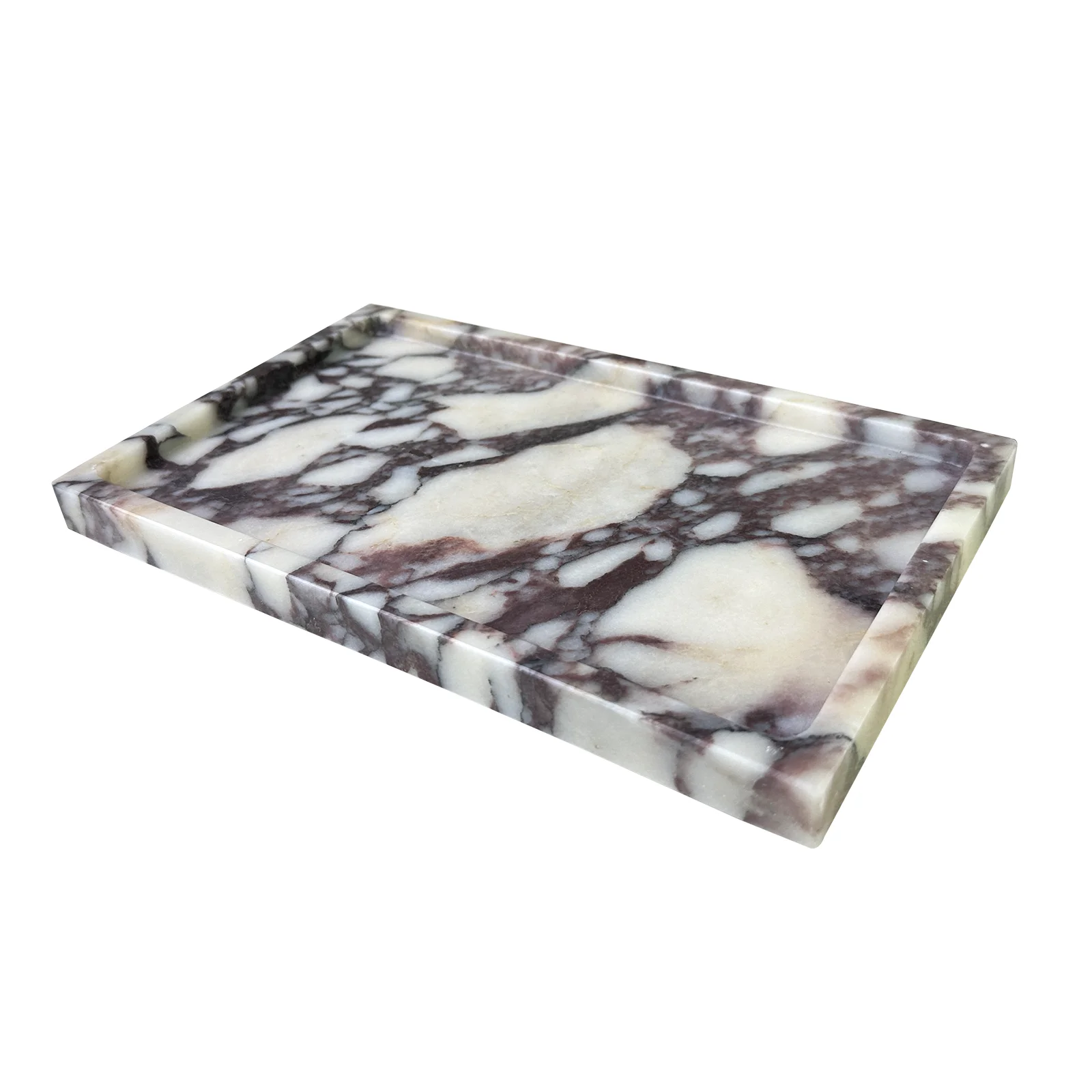 Natural Marble Vanity Tray Genuine Viola Marble Storage Tray for Bathroom/Kitchen/Dresser, 25x15x1.8cm