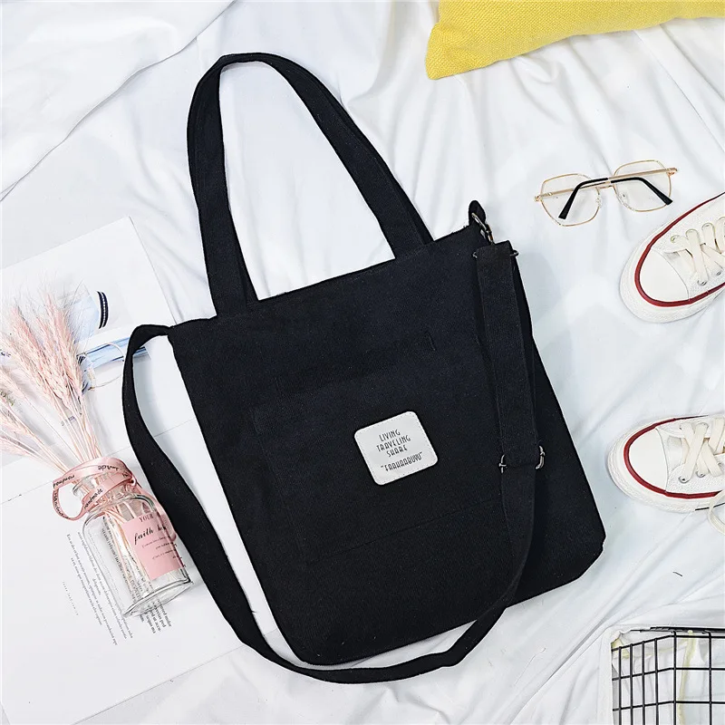 2021 New Literary Canvas Bag Women's Single Shoulder Messenger College Style Student Portable Corduroy Handbag 